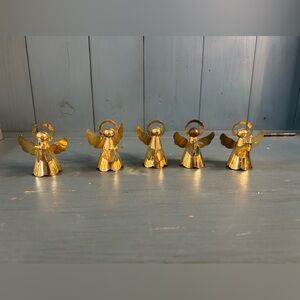 Vintage Gold Plated Angel Holiday Decor - Set of 5 (Books, Lights & Trumpet)
